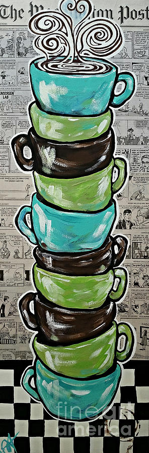 Sundays Cup A Joe Dark Roast Coffee Mugs Newspaper Washington Post Jackie Carpenter Painting by Jackie Carpenter