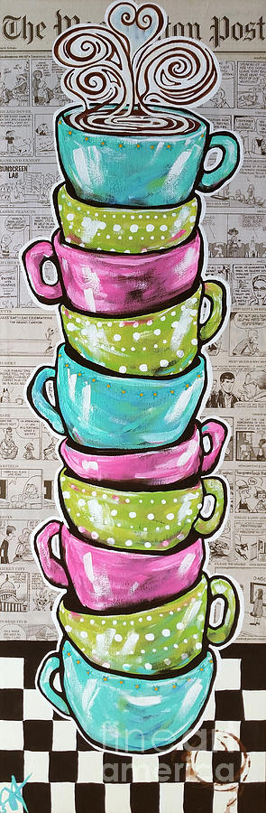 Sundays Cup A Joe Pink Coffee Mugs Newspaper Comics Washington Post Jackie Carpenter  Painting by Jackie Carpenter
