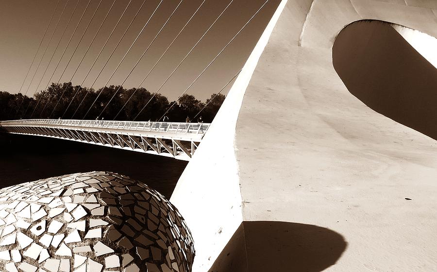 Sundial Bridge Abstract in black and white  Photograph by Michael Ramsey