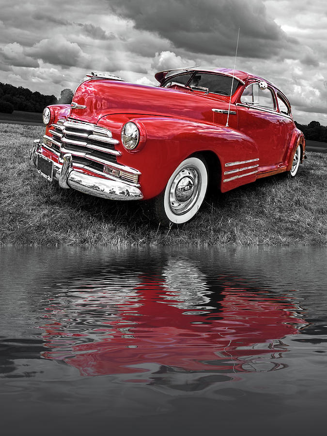 Sundown By The Lake - 1948 Red Chevy Photograph by Gill Billington