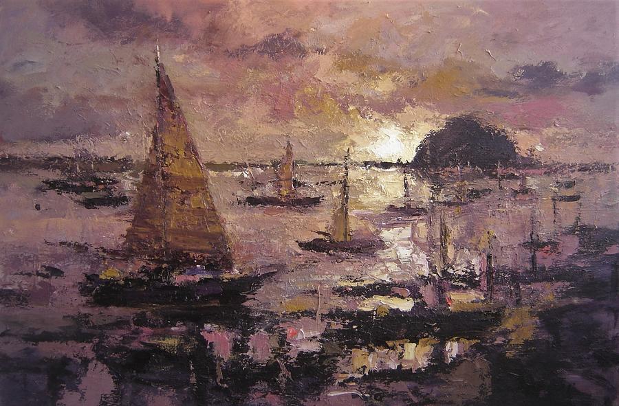 Sundown in Morro Bay Painting by R W Goetting