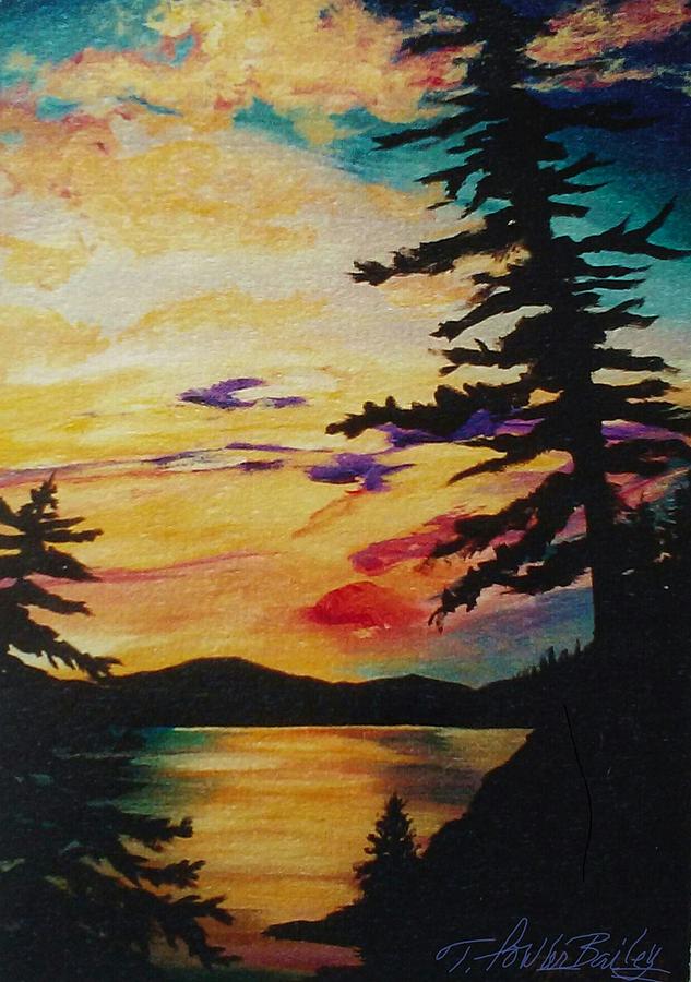Sundown on Lake Almanor Painting by Tf Bailey