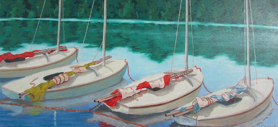 Sunfish Sail Boats Painting by Tony Caviston