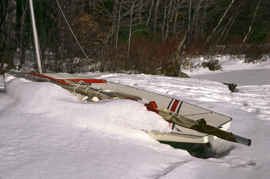 Sunfish Sailboat in Snow Photograph by Sally Weigand