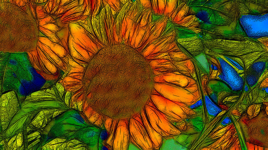 Flower Digital Art - Sunflower - 2 by Jean-Marc Lacombe