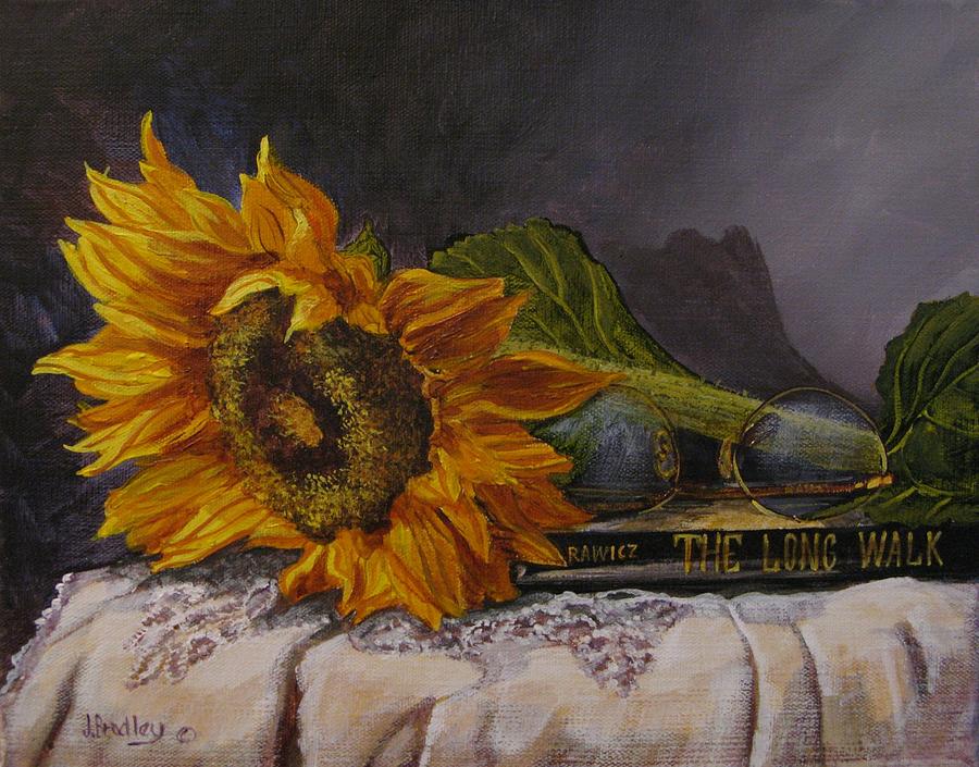 Judy Bradley Painting - Sunflower And Book by Judy Bradley Judy Bradley Painting - Sunflower And Book by Judy Bradley