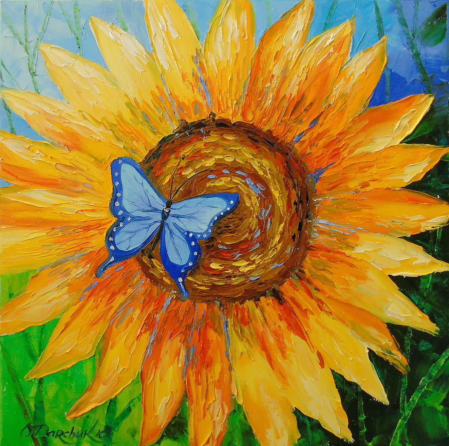 sunflower and butterfly painting