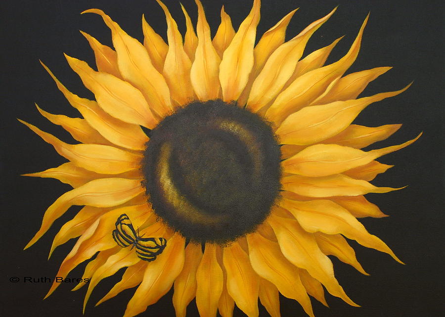 Sunflower And Butterfly Painting by Ruth Bares