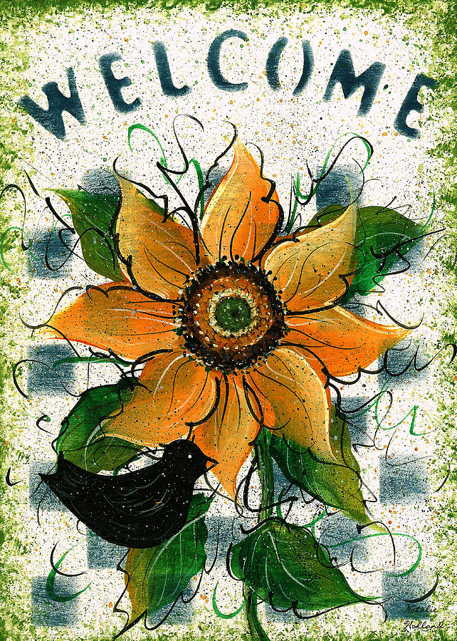 Sunflower and Crow Painting by Natalie Holland