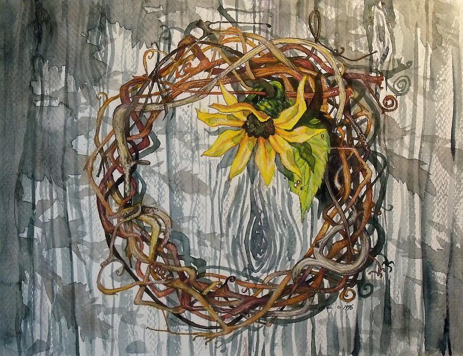 Sunflower and Grape Vines Painting by Lynne Haines