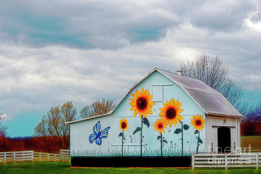 sunflower mural on barn