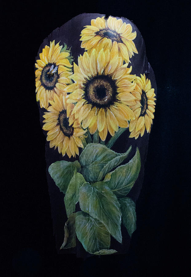 Sunflower Bee Painting by Nancy Lauby