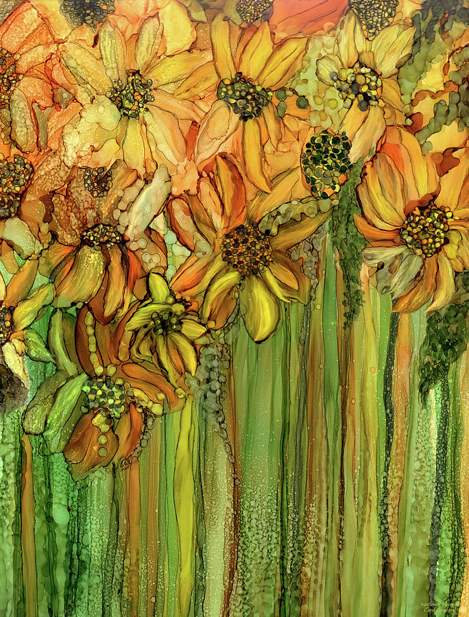 Sunflower Bloomies 1 - Golden Mixed Media by Carol Cavalaris
