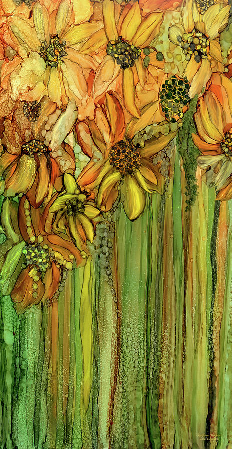 Sunflower Bloomies 2 - Golden Mixed Media by Carol Cavalaris