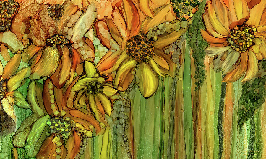 Sunflower Bloomies 3 - Golden Mixed Media by Carol Cavalaris