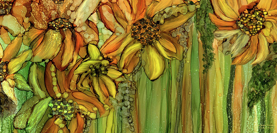 Sunflower Bloomies 4 - Golden Mixed Media by Carol Cavalaris