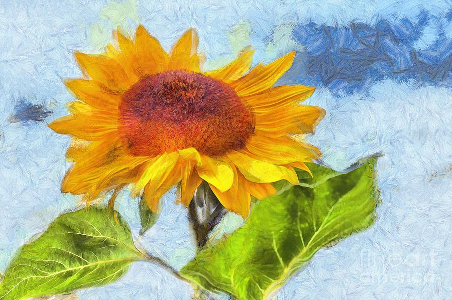 Sunflower Blue Sky Painting by Eva Lechner