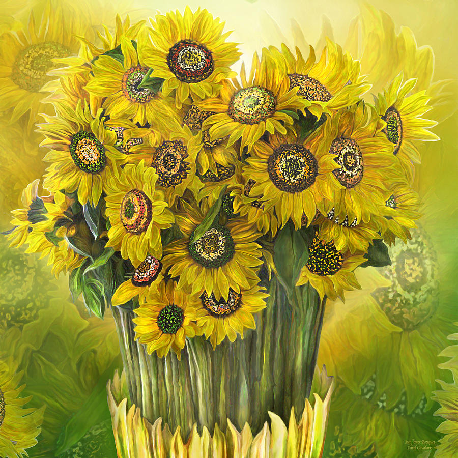 Carol Cavalaris Mixed Media - Sunflower Bouquet by Carol Cavalaris