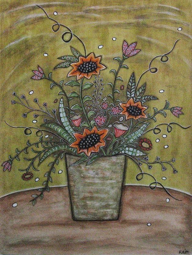 Sunflower Bouquet Painting by Rain Ririn