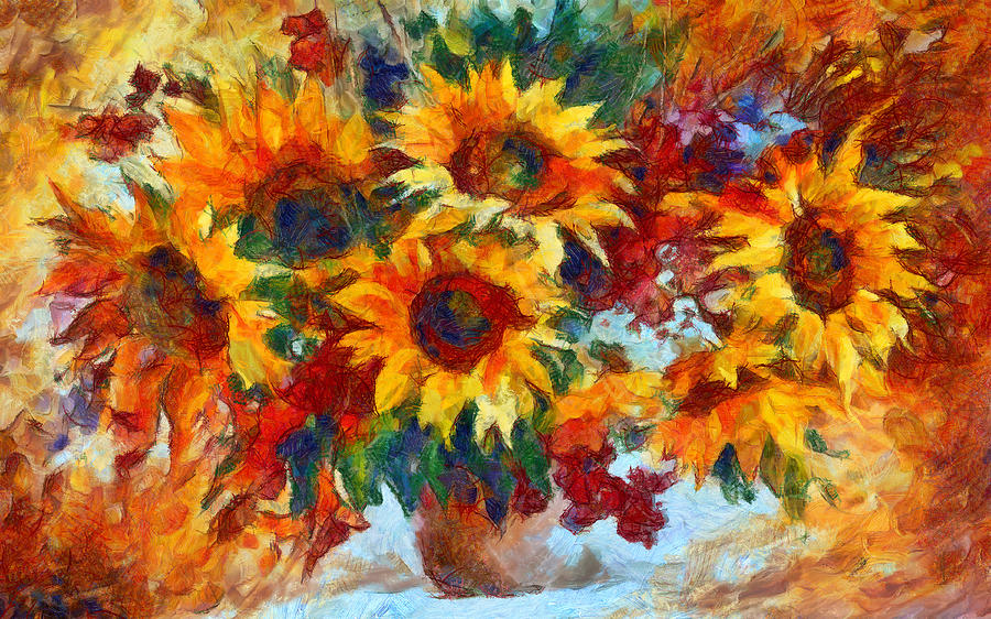 Vincent Van Gogh Digital Art - Sunflower Bouquet  by Ronald Bolokofsky