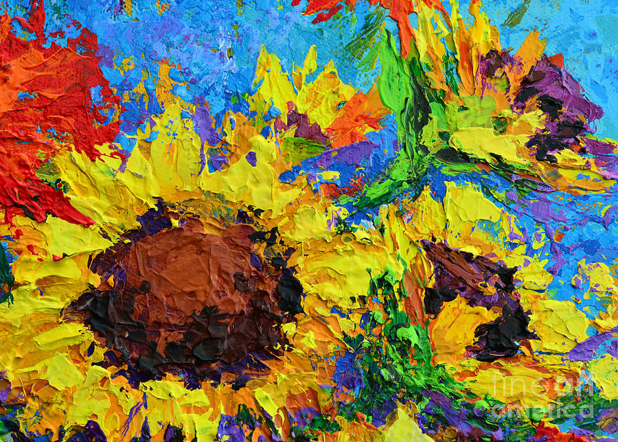 Sunflower Bunch, Modern Impressionistic Floral Still Life palette knife work Painting by Patricia Awapara