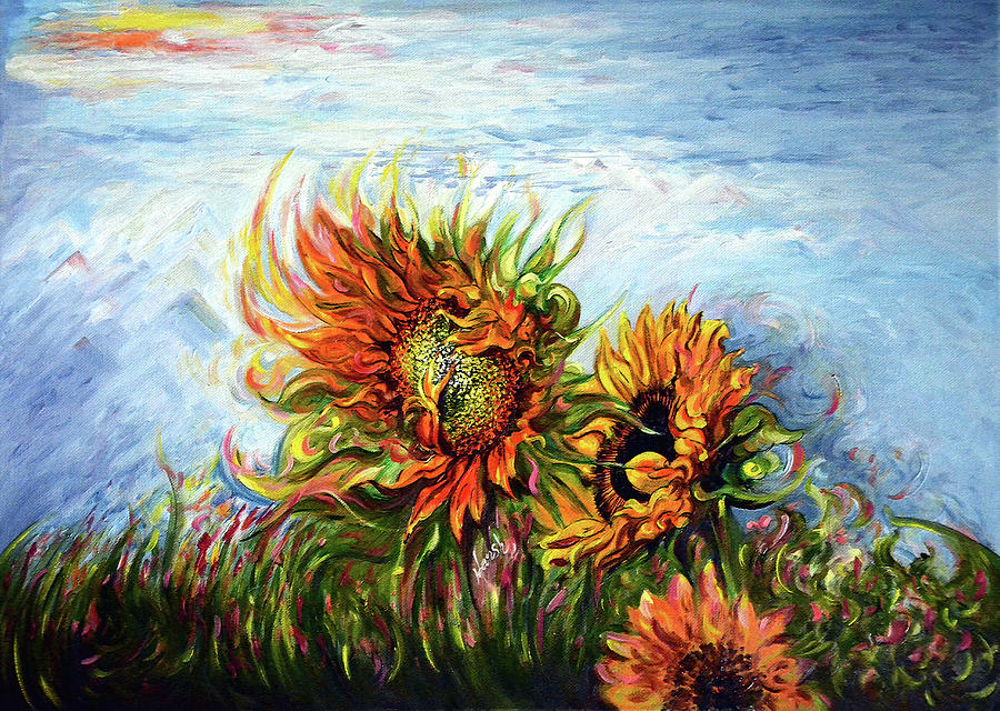 Sunflower Painting - Sunflower - Burning Desire to Fly by Harsh Malik