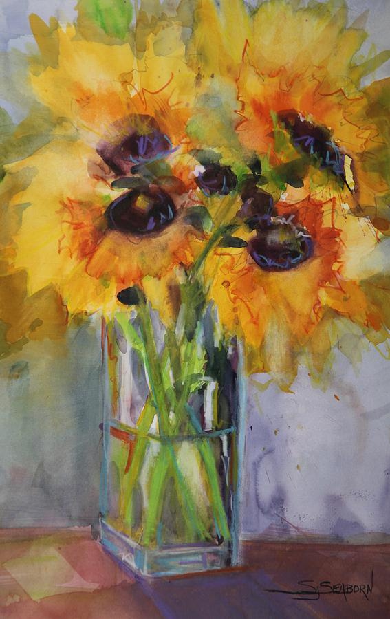 Sunflower Burst Painting by Susan Seaborn