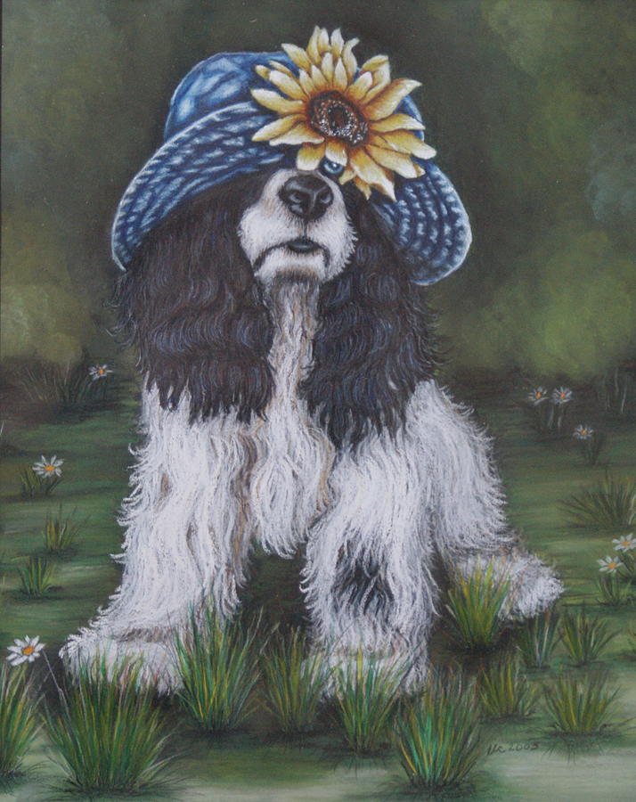 Sunflower Cap and Cocker Spaniel Painting by Theresa Cangelosi