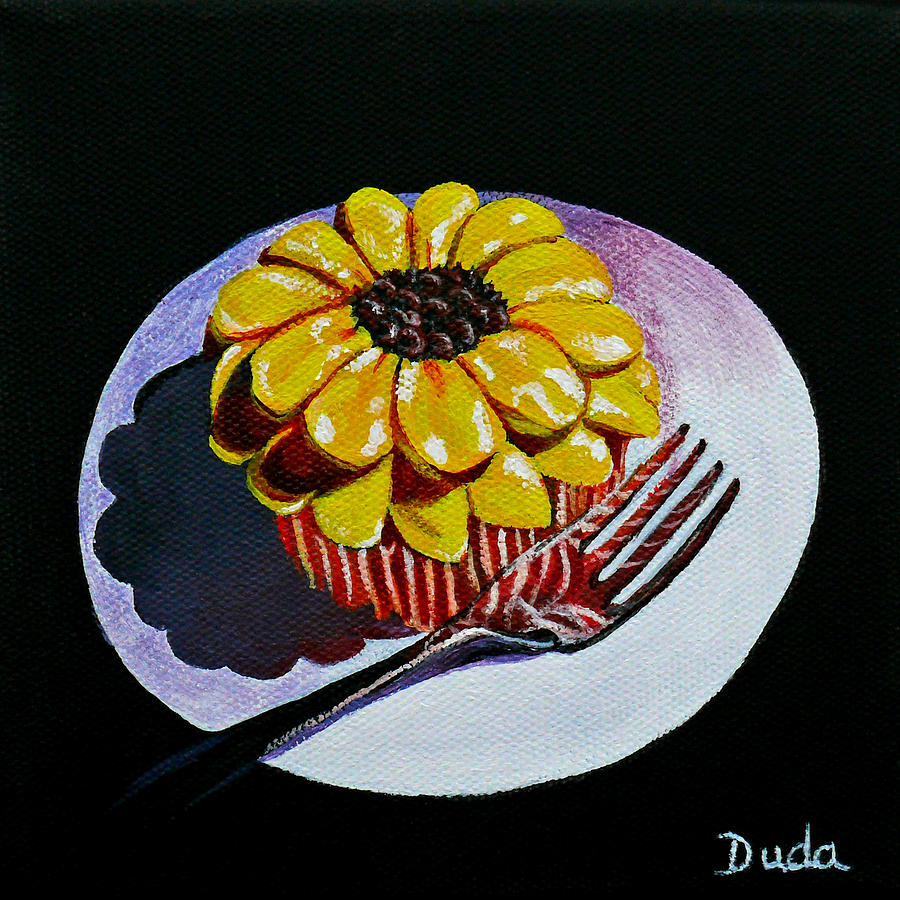 Sunflower Cupcake Painting by Susan Duda