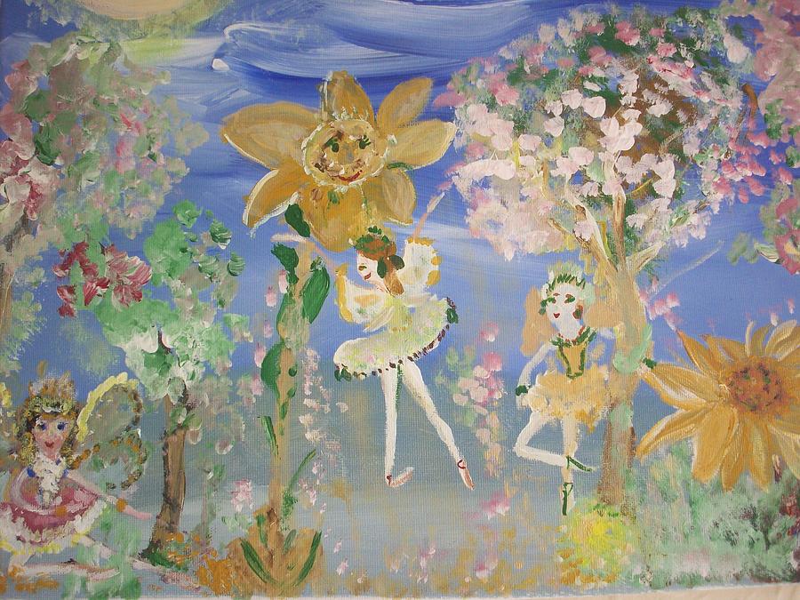 Sunflower Fairies Painting by Judith Desrosiers