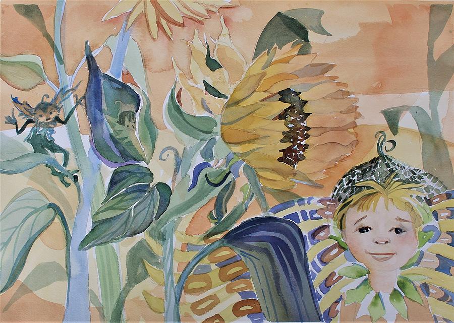 Sunflower Fairy Painting by Mindy Newman