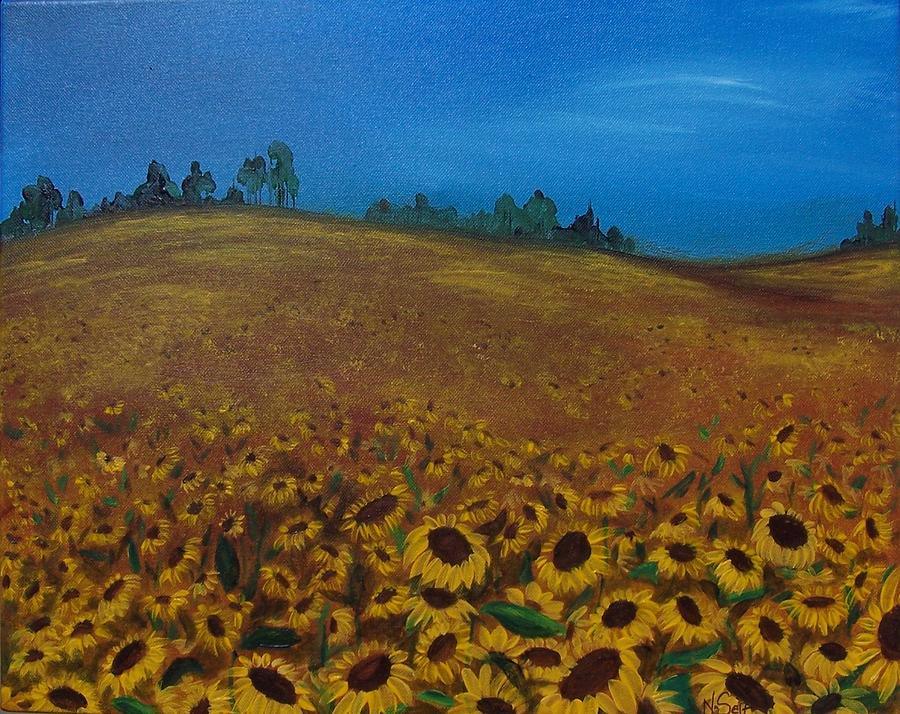 Nature Painting - Sunflower Field 3 by Nancy Self