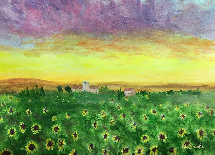 Sunflower Field Painting by Anne Sands