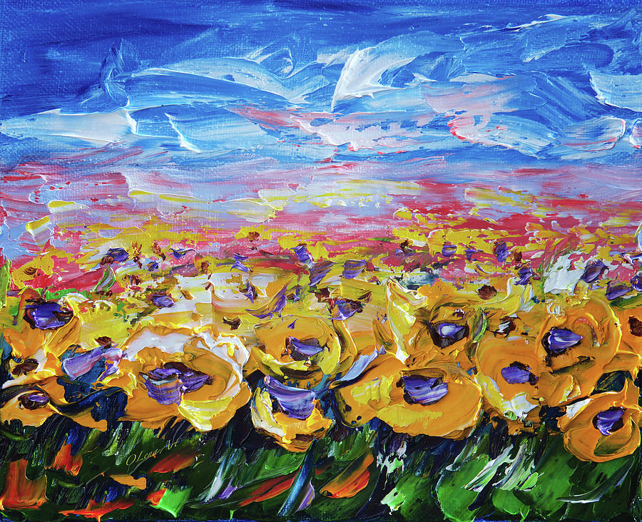 Sunflower Field  Painting by Lena Owens - OLena Art Vibrant Palette Knife and Graphic Design