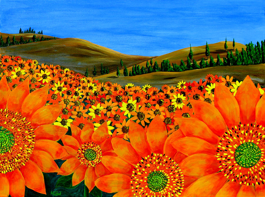 Sunflower Field Acrylic Painting 4x6 Inches Original Canvas Art