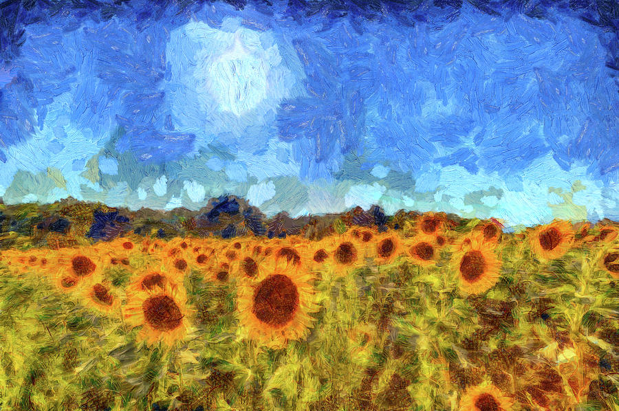 Sunflower Fields Van Gogh Mixed Media by David Pyatt