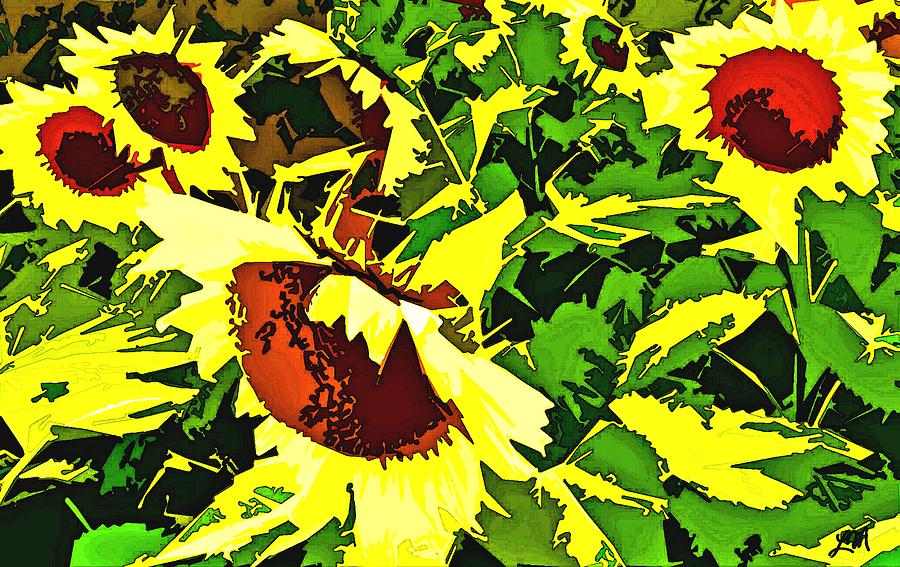 Sunflower Digital Art - Sunflower Garden Abstract by Linda Mears