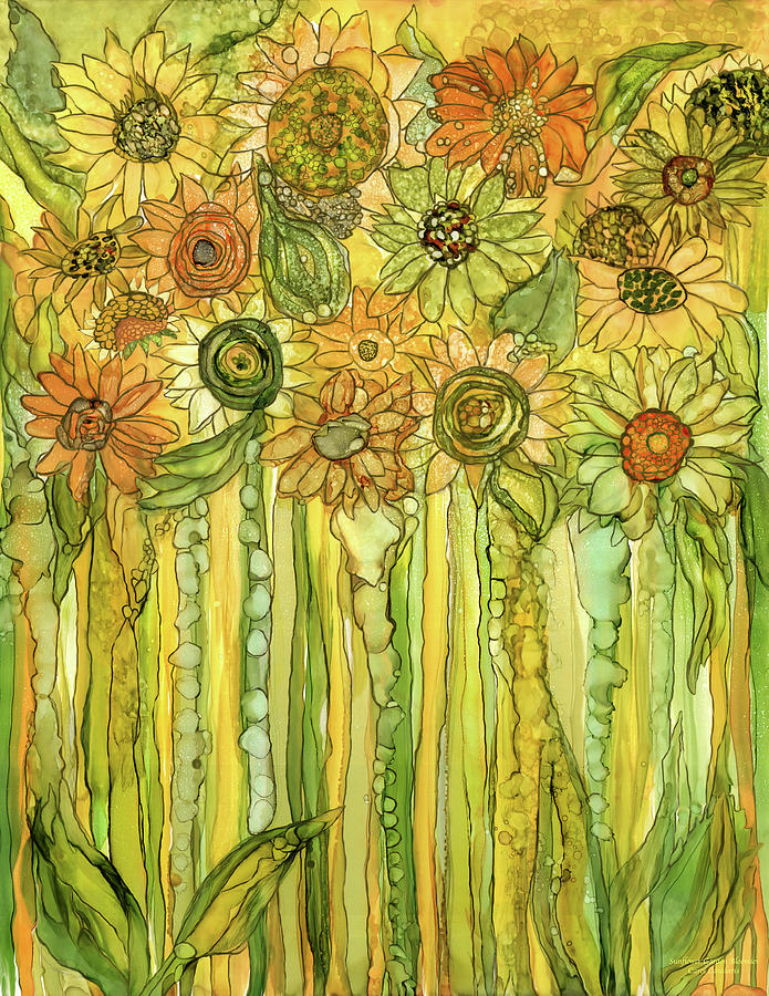 Carol Cavalaris Mixed Media - Sunflower Garden Bloomies 1 by Carol Cavalaris