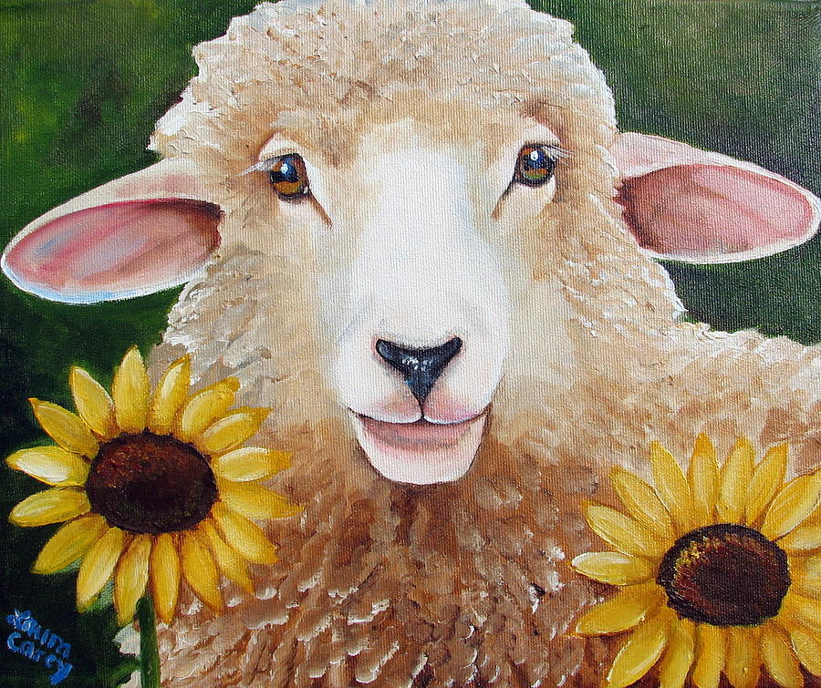 Sheep Painting - Sunflower Girl by Laura Carey