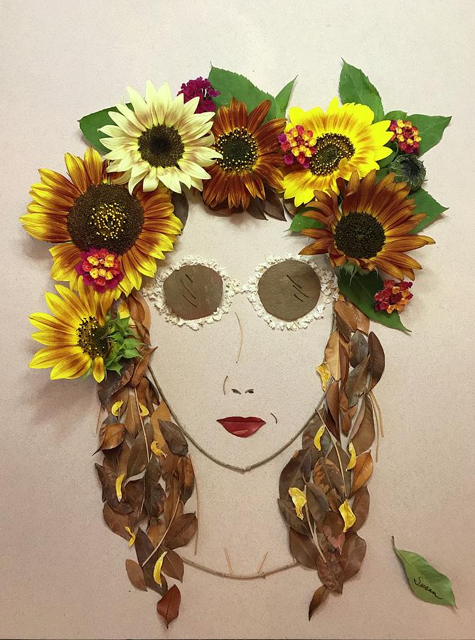 Flower Mixed Media - Sunflower Girl by Susan Combest