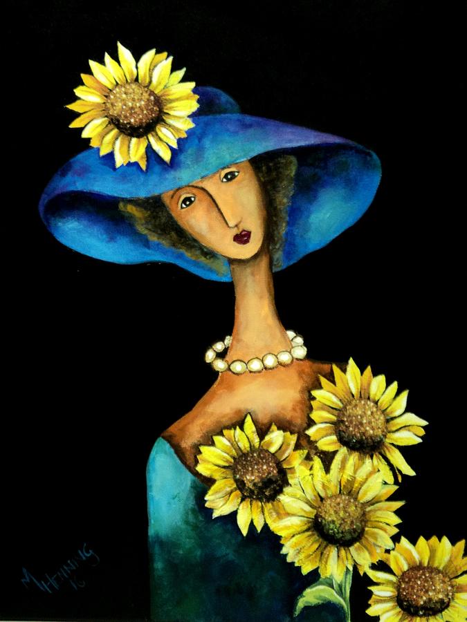 Sunflower Lady Painting by Marietjie Henning