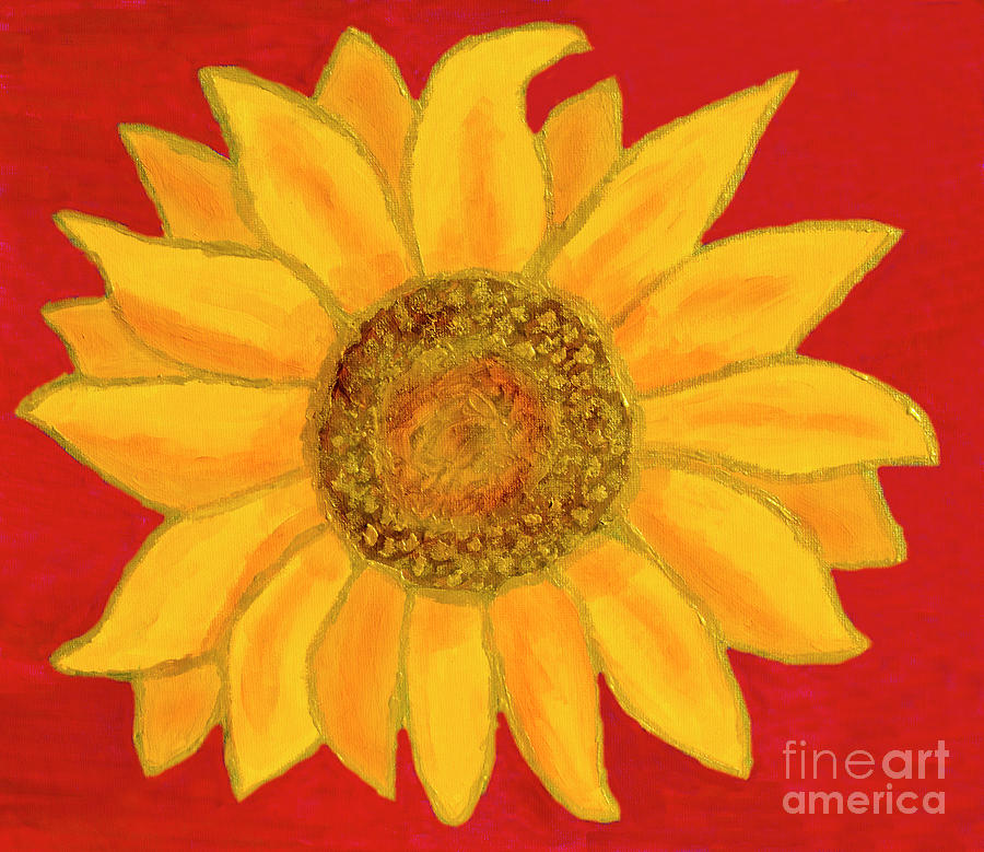 Sunflower on red Painting by Irina Afonskaya
