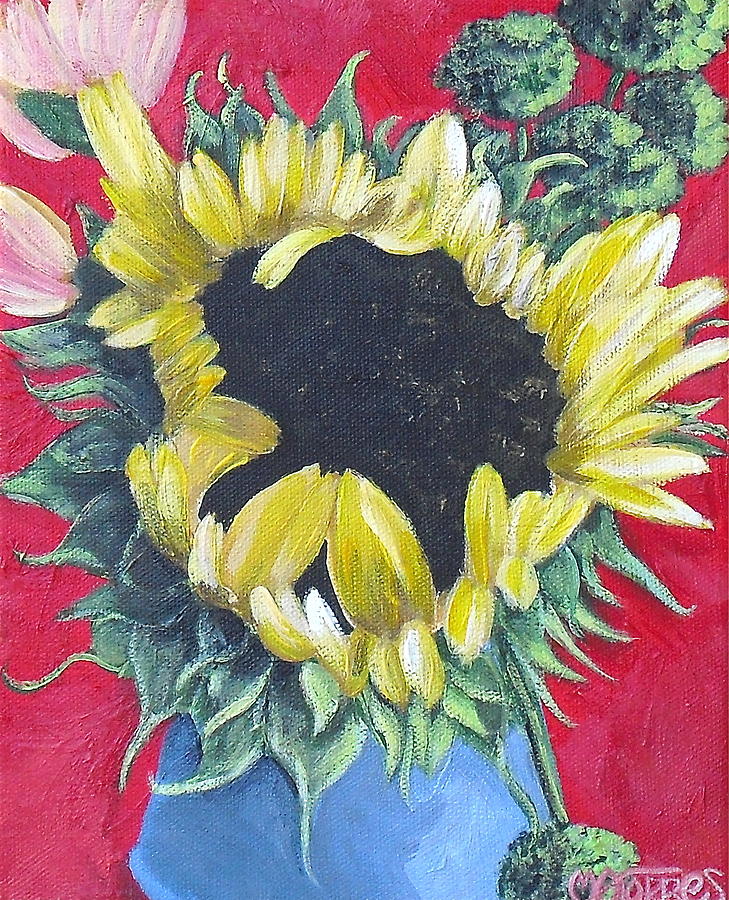 Sunflower on Red Painting by Melissa Torres