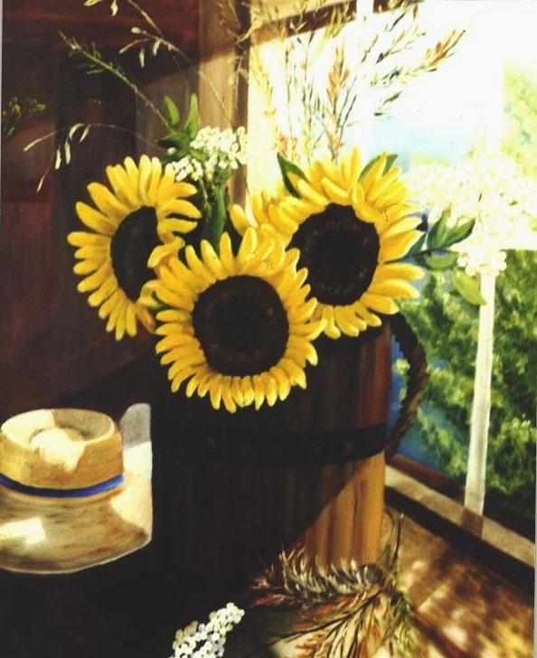 Sunflower Sill Painting by Renate Wesley