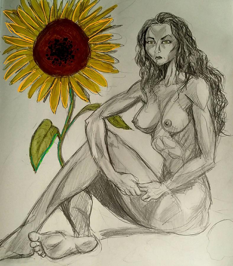 Sunflower sketch 2 Drawing by Mark Bradley