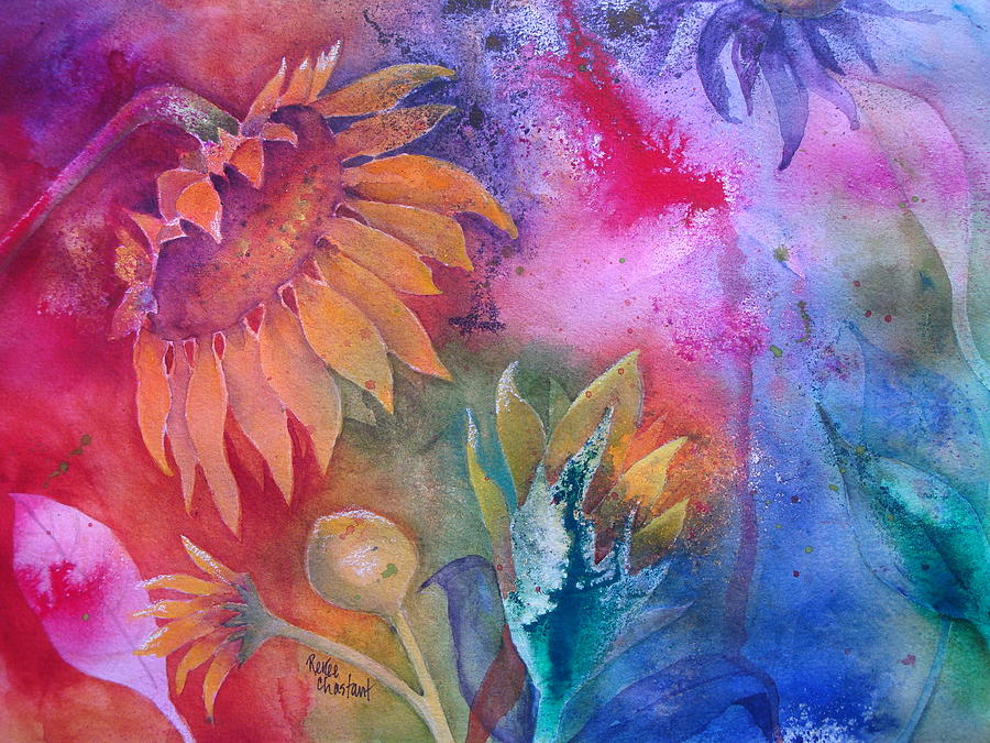 Sunflower Painting - Sunflower Splash by Renee Chastant