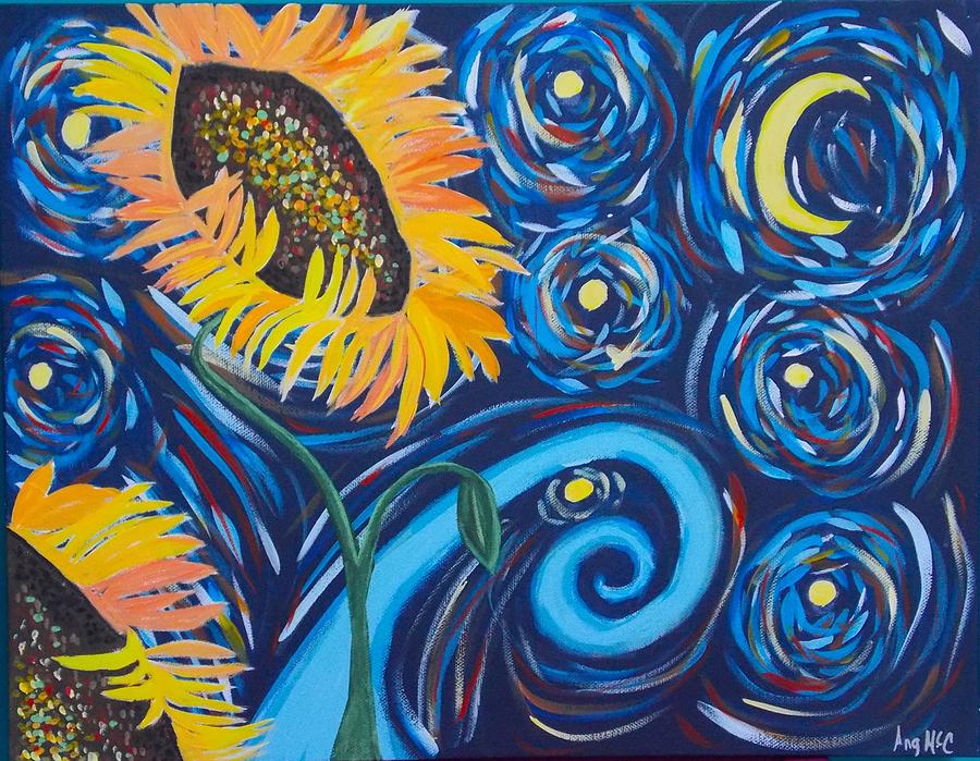 Sunflower Starry Night Painting by Angela McCool