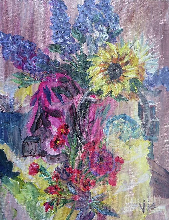 Sunflower Still Life Painting by Judy Via-Wolff