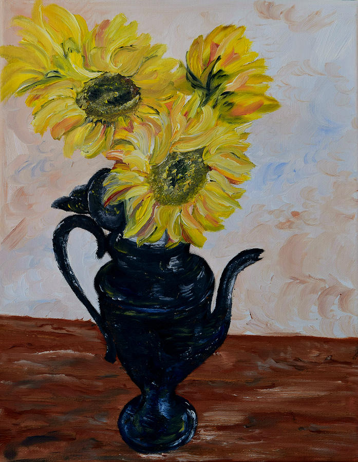 Sunflower Painting - Sunflower still life by Outside the door By Patt