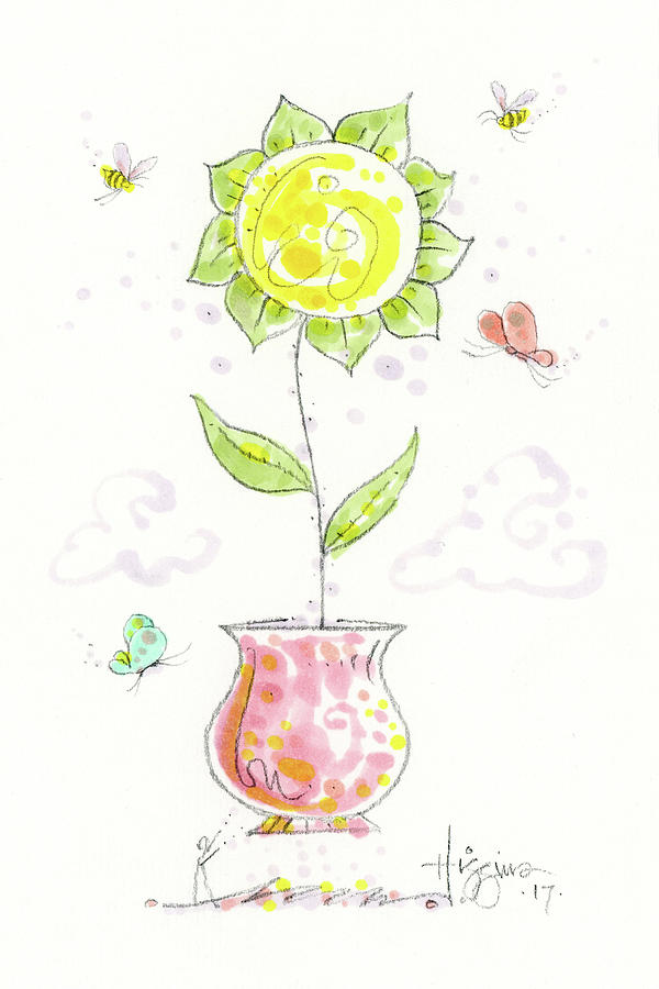 Sunflower Vase Butterflies Drawing By James Higgins